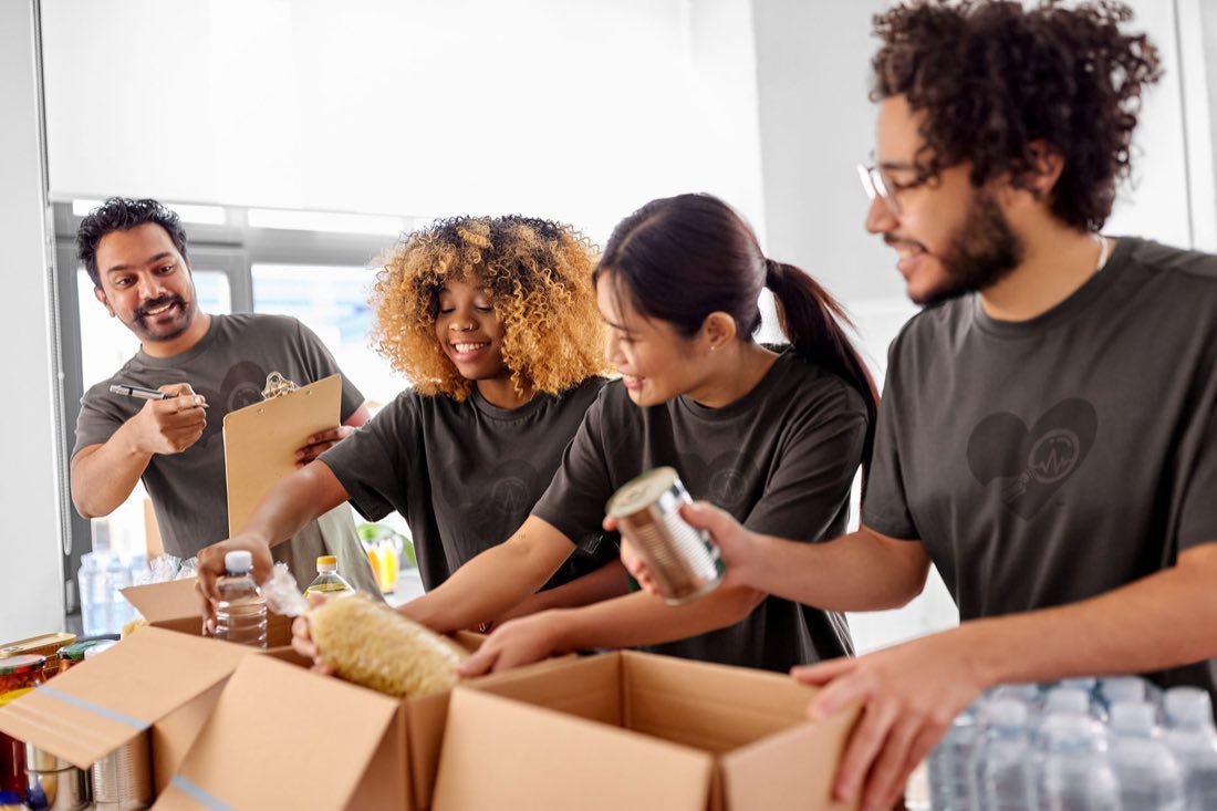 Volunteers packing comfort care boxes