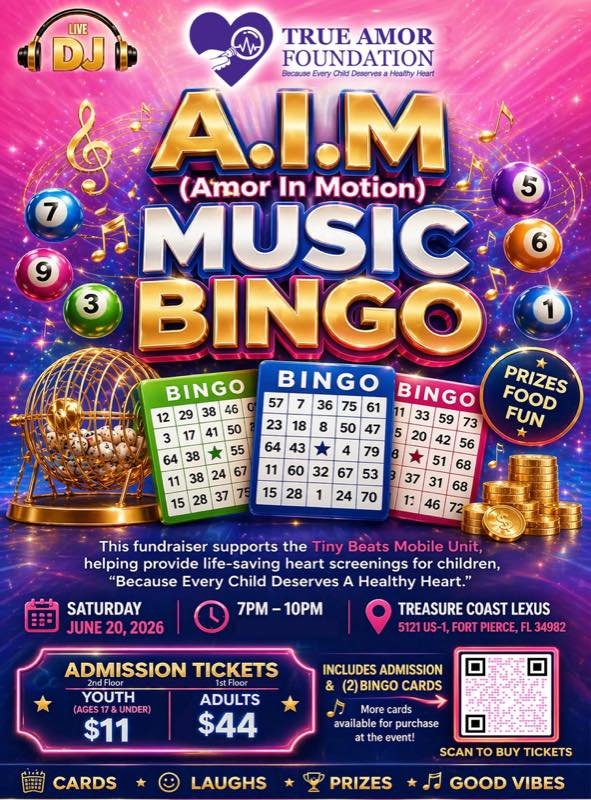 A.I.M Amor In Motion Music Bingo event poster